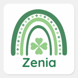 Zenia Name Clover Boho Rainbow Square Sticker