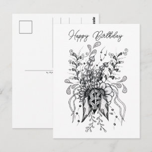 Zentangle Blume gezeichnet - Postcard