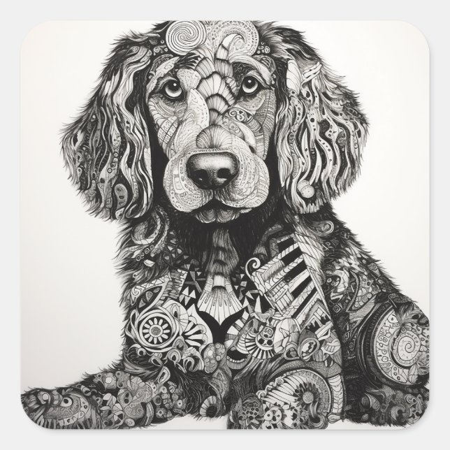 Zentangle Dog Square Sticker (Front)