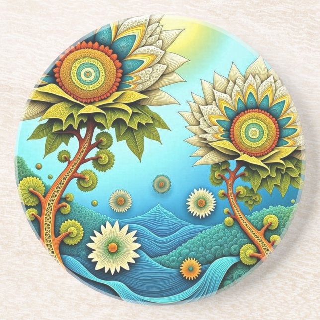 Zentangle Floral Dreamscape Coaster (Front)