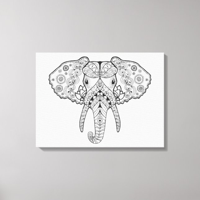 Zentangle Inspired Elephant Canvas Print (Front)