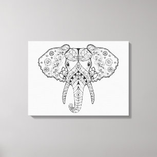 Zentangle Inspired Elephant Canvas Print