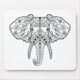 Zentangle Inspired Elephant Mouse Pad