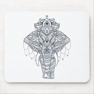 Zentangle Inspired Elephant Mouse Pad