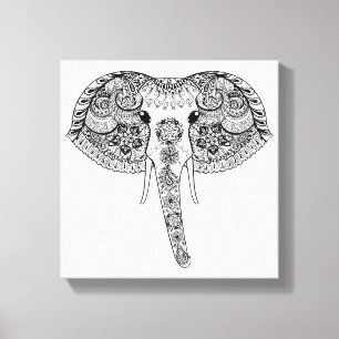 Zentangle Inspired Indian Elephant Canvas Print