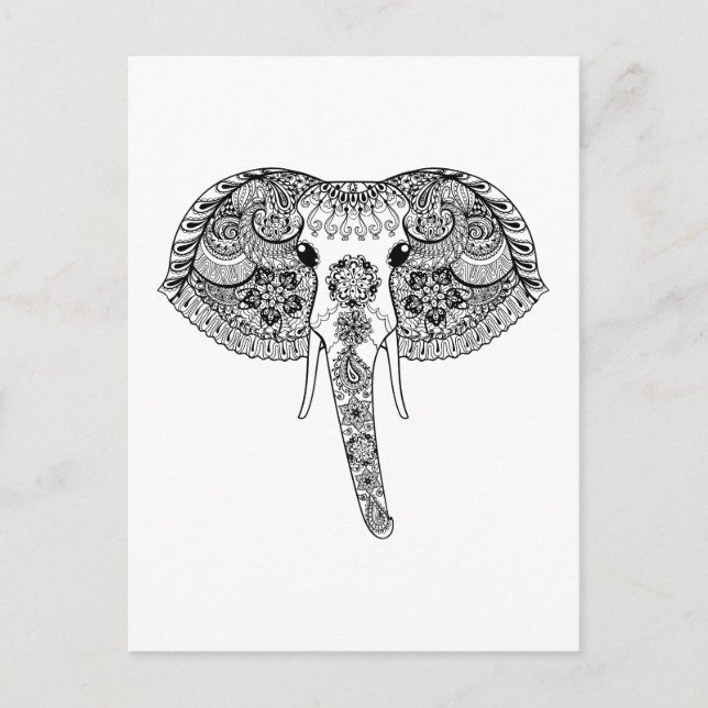 Zentangle Inspired Indian Elephant Postcard (Front)