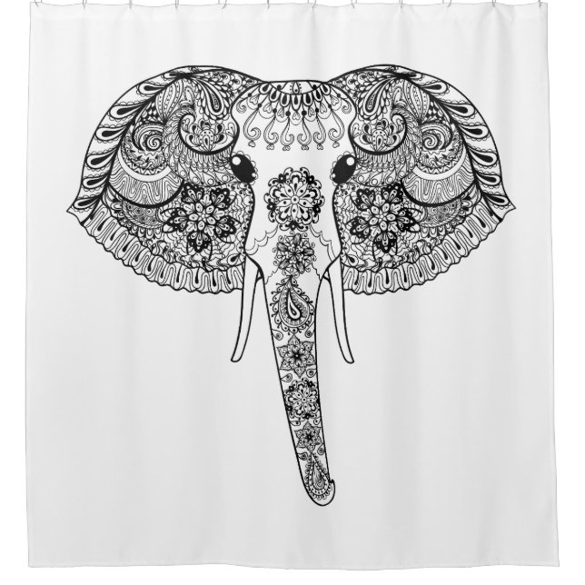 Zentangle Inspired Indian Elephant Shower Curtain (Front)