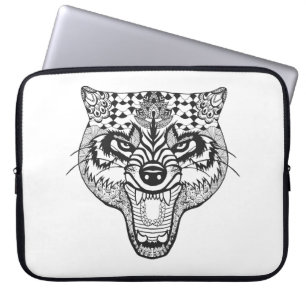 Zentangle Inspired Wolf Laptop Sleeve