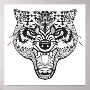 Zentangle Inspired Wolf Poster