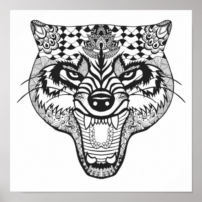 Zentangle Inspired Wolf Poster (Front)