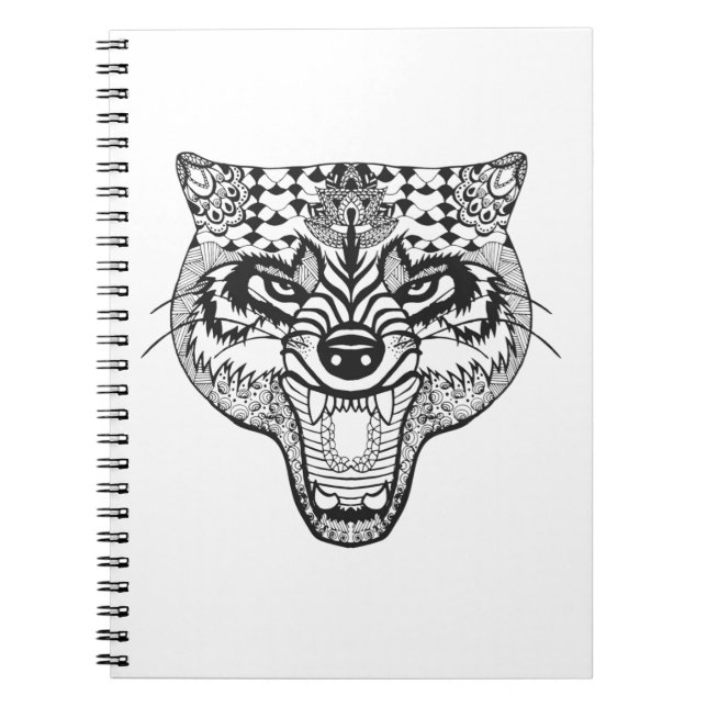 Zentangle Inspired Wolf Spiral Notebook (Front)