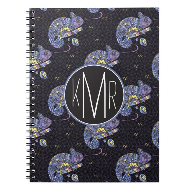 Zentangle Lizard | Monogram Spiral Notebook (Front)