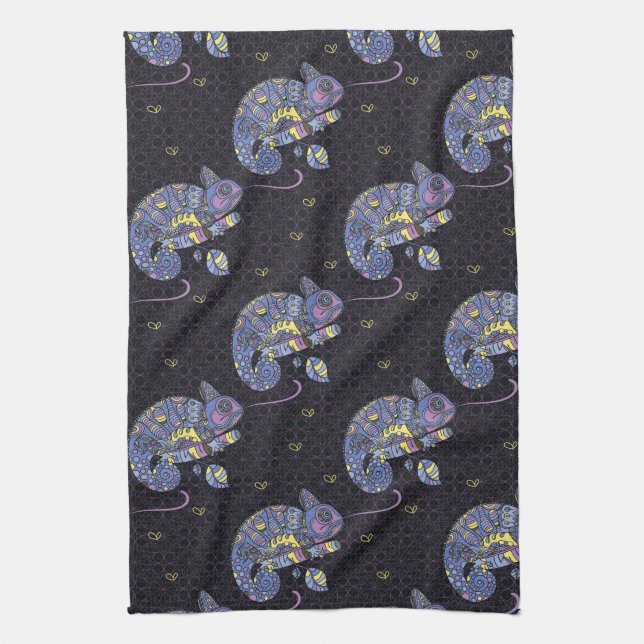 Zentangle Lizard Tea Towel (Vertical)