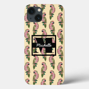 Zentangle Style Parrots   Monogram iPhone 13 Case