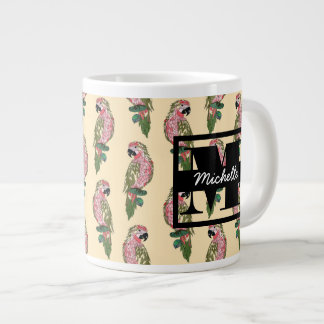 Zentangle Style Parrots | Monogram Large Coffee Mug
