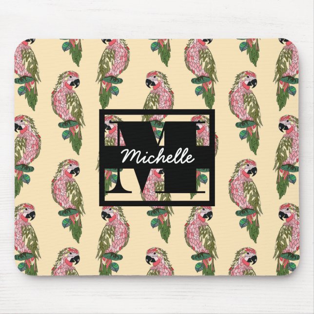 Zentangle Style Parrots | Monogram Mouse Pad (Front)
