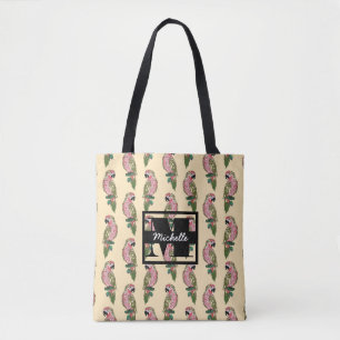 Zentangle Style Parrots   Monogram Tote Bag