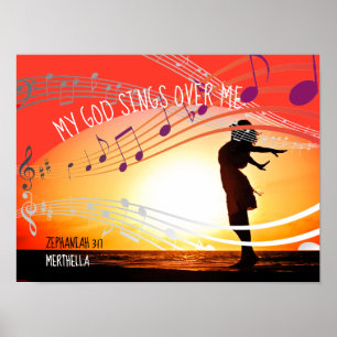 Zeph 3:17 MY GOD SINGS OVER ME Personalized RED Poster