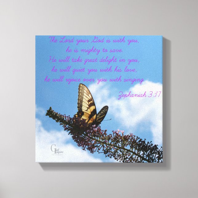 Zephaniah 3:17 Yellow Butterfly Canvas Print (Front)