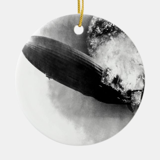 Zeppelin Burning Ceramic Tree Decoration (Front)