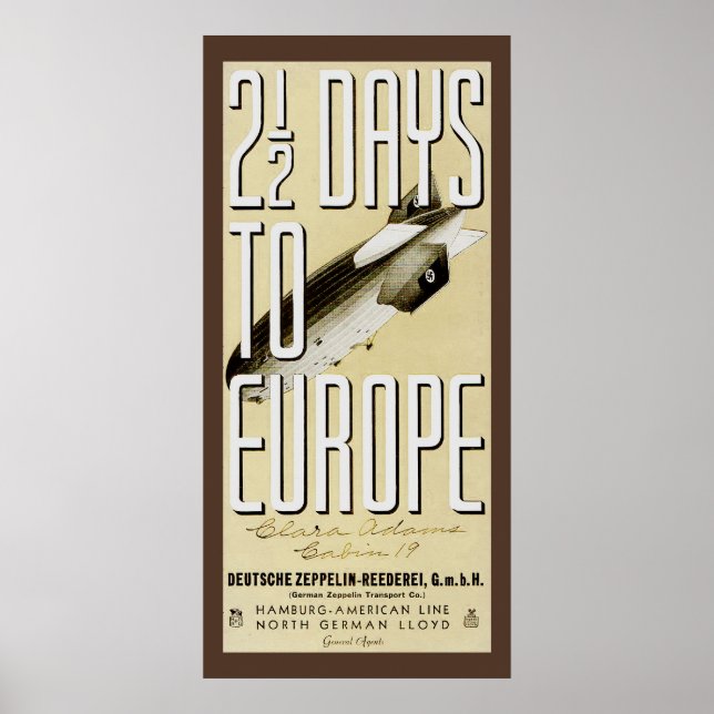 Zeppelin Hindenburg Vintage Travel Poster (Front)