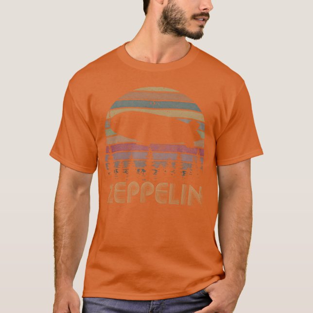 Zeppelin Retro Sunset 70s 80s Distressed Dirigible T-Shirt (Front)