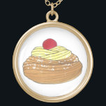 ZEPPOLE Italian Fried Dough Pastry Bakery Foodie Gold Plated Necklace<br><div class="desc">Features an original marker illustration of a deep-fried dough ball zeppola (a.k.a. zeppole, also known as a blenzi, frittelle, or crispelli) pastry, topped with custard and powdered sugar. A traditional St. Joseph's Day street festival dessert, and a classic Italian restaurant or Little Italy bakery treat! This Italian food illustration is...</div>