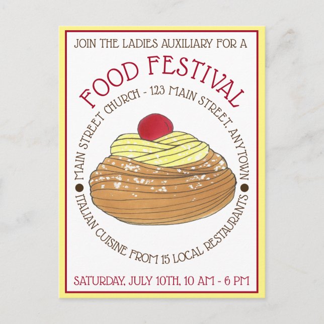 Zeppole Pastry Italian Sicilian Food Festival Invitation Postcard (Front)