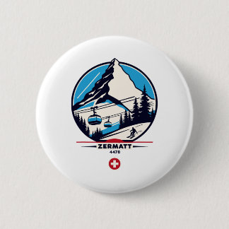 Zermatt 4478 - Skiing On The Problemhorn  6 Cm Round Badge