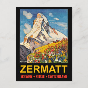 Zermatt, mountain peak, Switzerland vintage travel Postcard