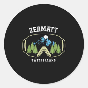 Zermatt Ski Goggles Alpine Skiing Swiss Alps Switz Classic Round Sticker