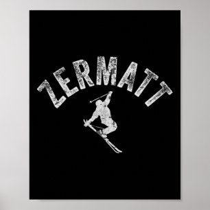 Zermatt Ski Vintage Skiing Swiss Klein Problemhorn Poster