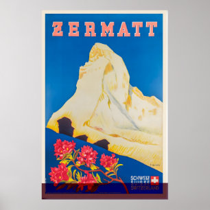 Zermatt Swiss Alps Suisse Switzerland Vintage Ski Poster