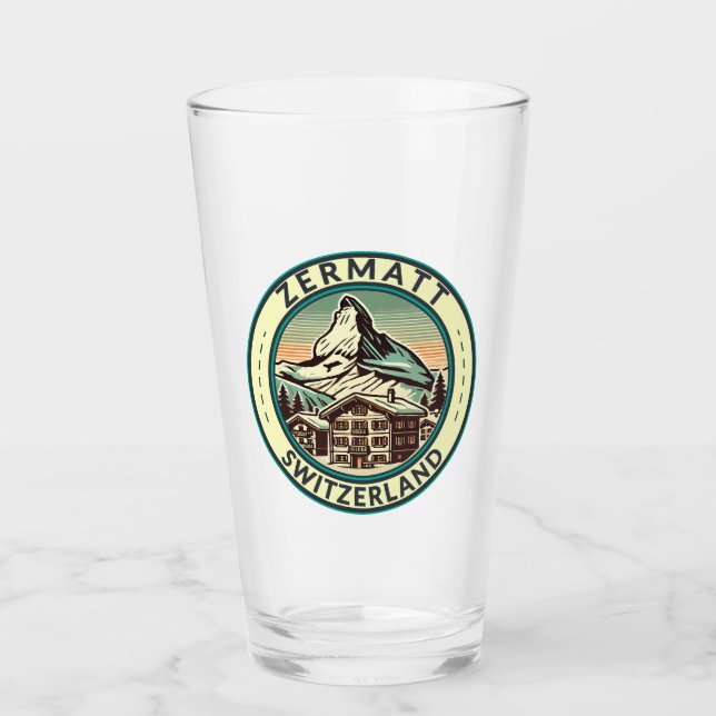 Zermatt Switzerland Illustration Travel Art Badge Glass (Front)