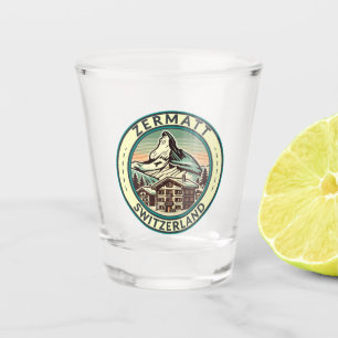 Zermatt Switzerland Illustration Travel Art Badge Shot Glass