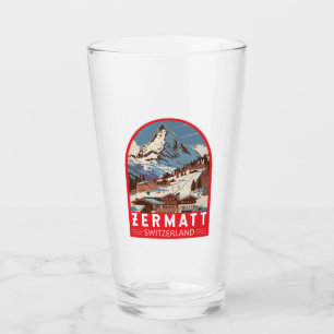 Zermatt Switzerland Illustration Travel Art Retro Glass