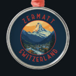 Zermatt Switzerland Retro Distressed Circle Metal Tree Decoration<br><div class="desc">Zermatt retro vector travel design. Zermatt,  in southern Switzerland’s Valais canton,  is a mountain resort renowned for skiing,  climbing and hiking.</div>