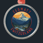 Zermatt Switzerland Retro Distressed Circle Metal Tree Decoration<br><div class="desc">Zermatt retro vector travel design. Zermatt,  in southern Switzerland’s Valais canton,  is a mountain resort renowned for skiing,  climbing and hiking.</div>