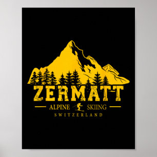 Zermatt Switzerland Ski Resort Alpine Skiing Swiss Poster