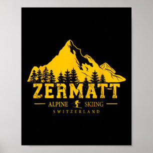 Zermatt Switzerland Ski Resort Alpine Skiing Swiss Poster