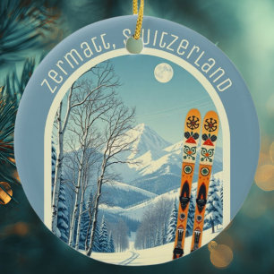 Zermatt Switzerland ski souvenir  Ceramic Tree Decoration