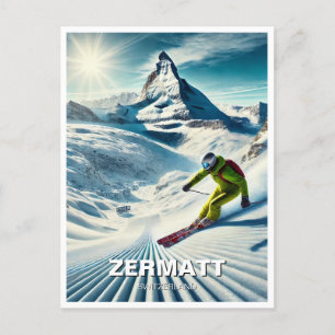 Zermatt Switzerland Skier Skiing Postcard