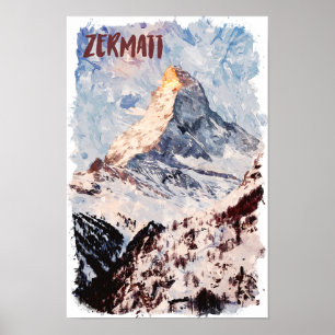 Zermatt Switzerland Swiss Alps Watercolor Poster