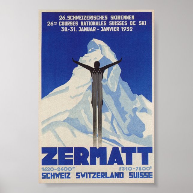 Zermatt Switzerland Vintage Ski Poster (Front)