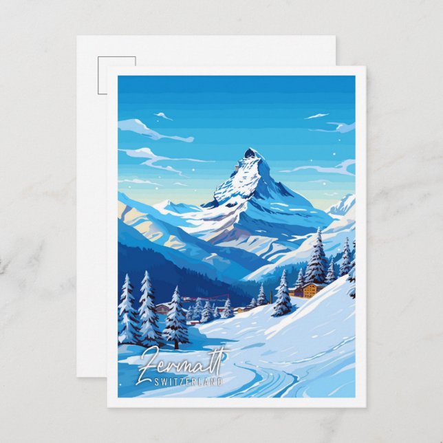 Zermatt Switzerland vintage travel illustration Postcard (Front/Back)