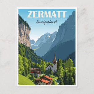 Zermatt Switzerland vintage travel mountain peak Postcard