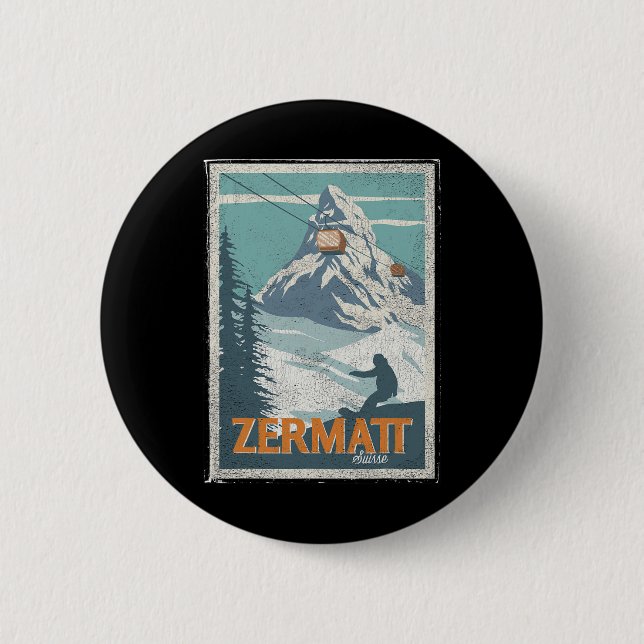 Zermatt Switzerland Winter Skiing Snowboarding Ski 6 Cm Round Badge (Front)