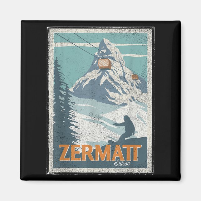 Zermatt Switzerland Winter Skiing Snowboarding Ski Magnet (Front)