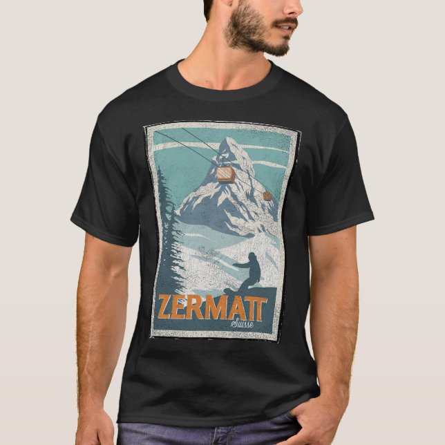 Zermatt Switzerland Winter Skiing Snowboarding Ski T-Shirt (Front)