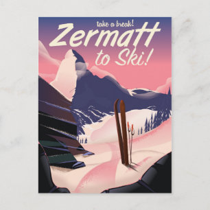 Zermatt vintage travel poster postcard